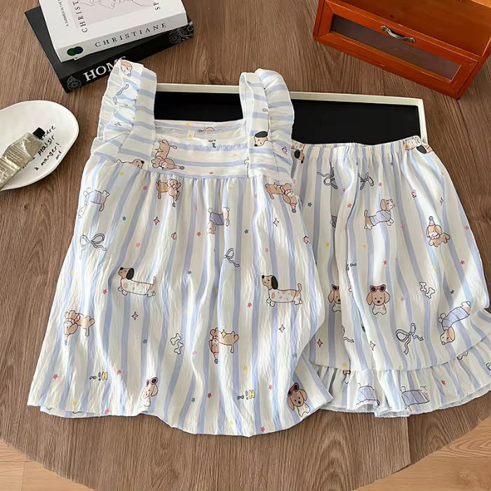 Pyjama rayé pour femme, printemps et été, ensemble deux pièces à manches courtes et short, vêtements