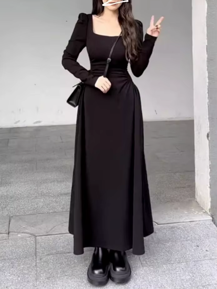 Robe à bretelles pour femmes, nouvelle jupe française à manches longues, petit premier amour, longue