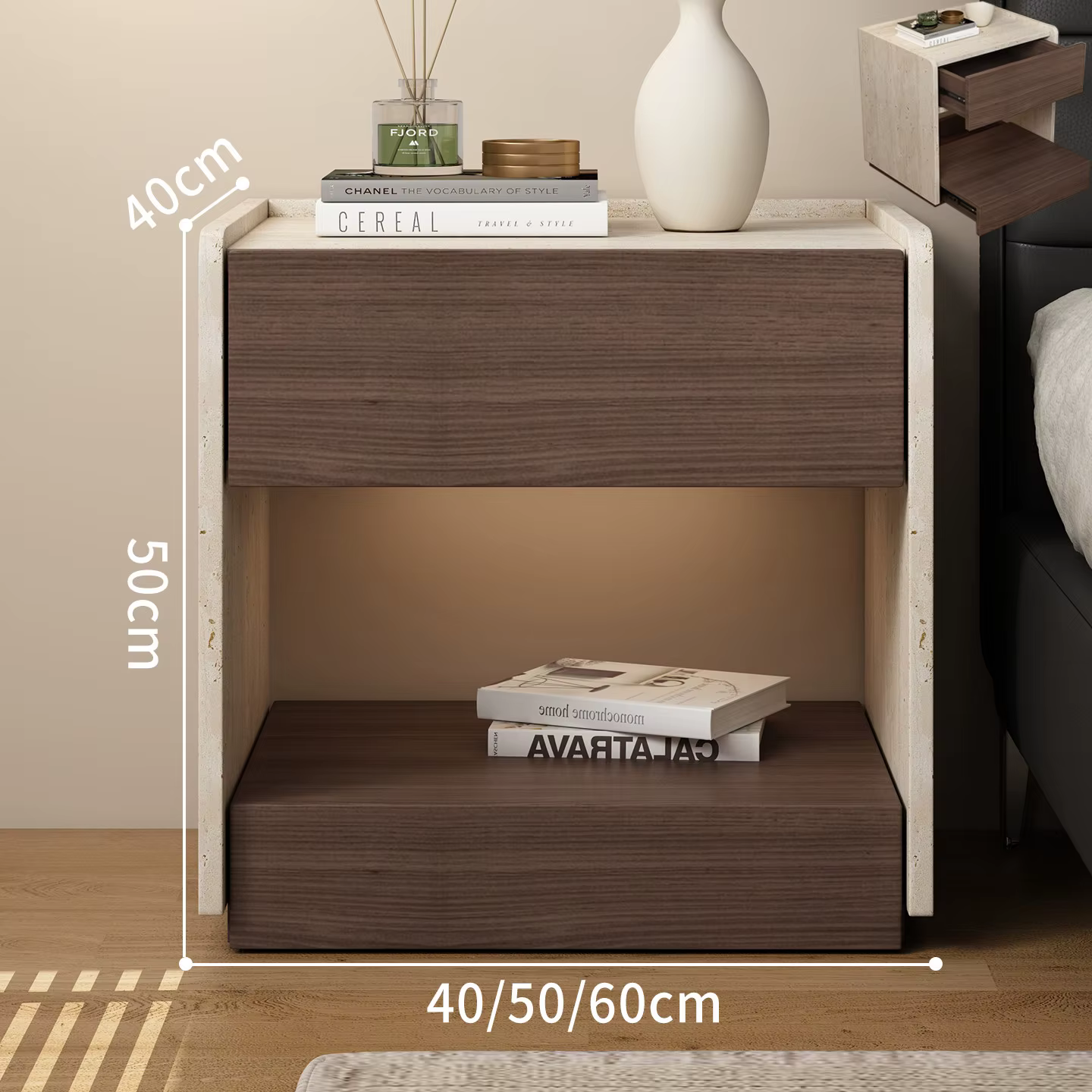 Table de Chevet Tendance Nordique Luxe Moderne Vintage avec Rangement et Présentoir Esthétique – Meu