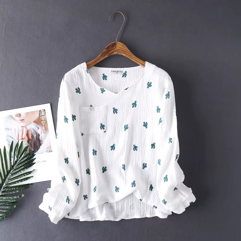 Pyjama en coton délavé à l'eau pour femme, pyjama en fil de pansement, manches courtes, pantalon lon