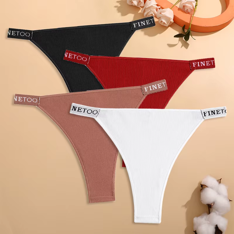4 pièces coton culotte brésilienne femmes taille basse sous-vêtement bikini sexy respirant extensibl
