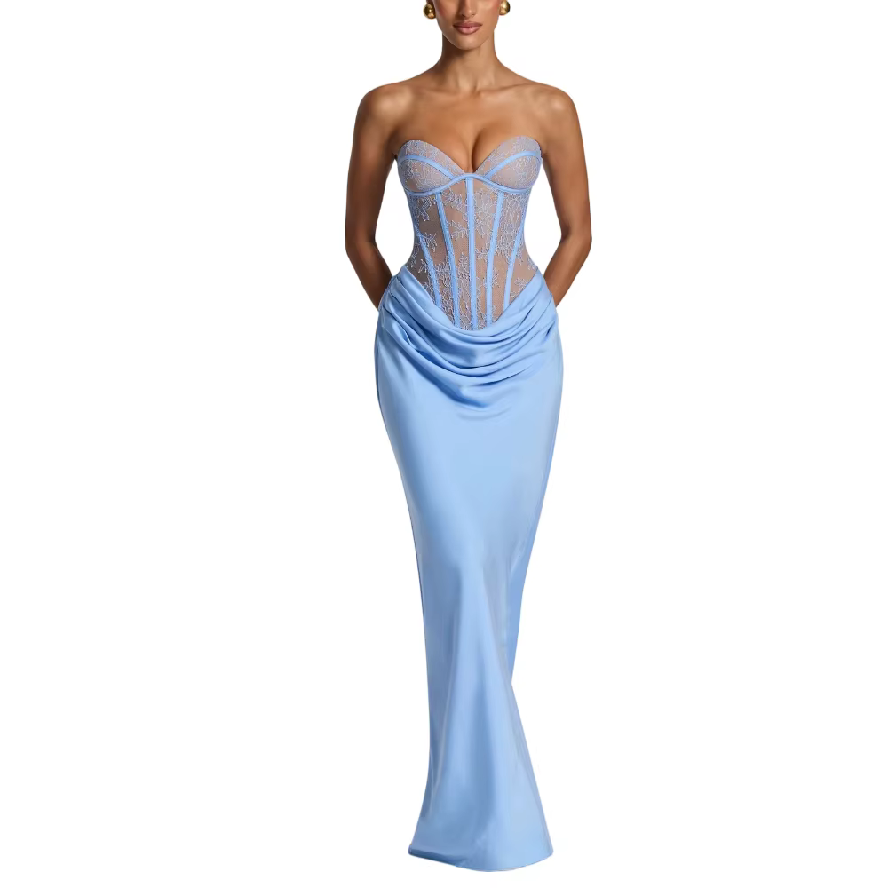 Robe Corset en Dentelle Luxueuse et Élégante à Dos Nu, Robe de Soirée Rétro en Satin Drapé pour Conc