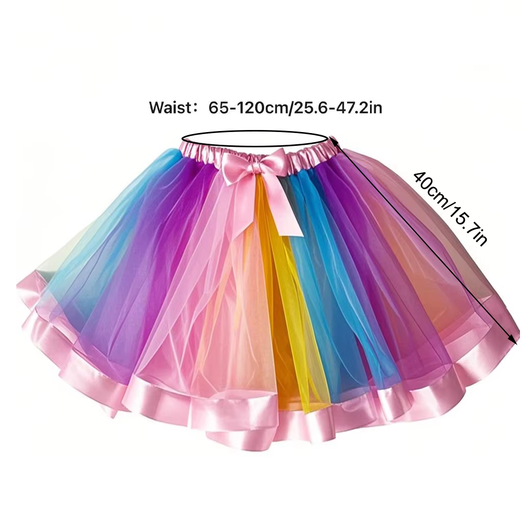 Jupe tutu sirène arc-en-ciel pour adulte, en tulle vibrant avec garnitures en satin et nœud, idéale