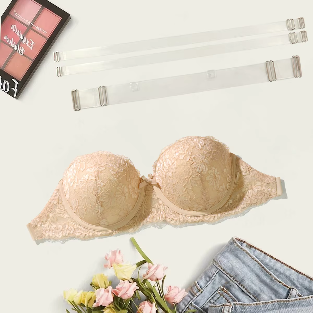BEAUWEAR 1/2 tasse Demi soutiens-gorge pour femmes plaine dentelle florale Lingerie épais rembourré 