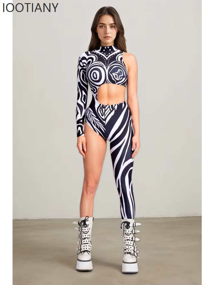 Combinaison asymétrique pour femme, tenue de fête sexy, cosplay, combinaison de performance colorée