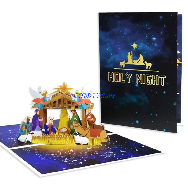 Cartes noël festives 367A, nuit sainte 3D avec carte vœux mélodieuse