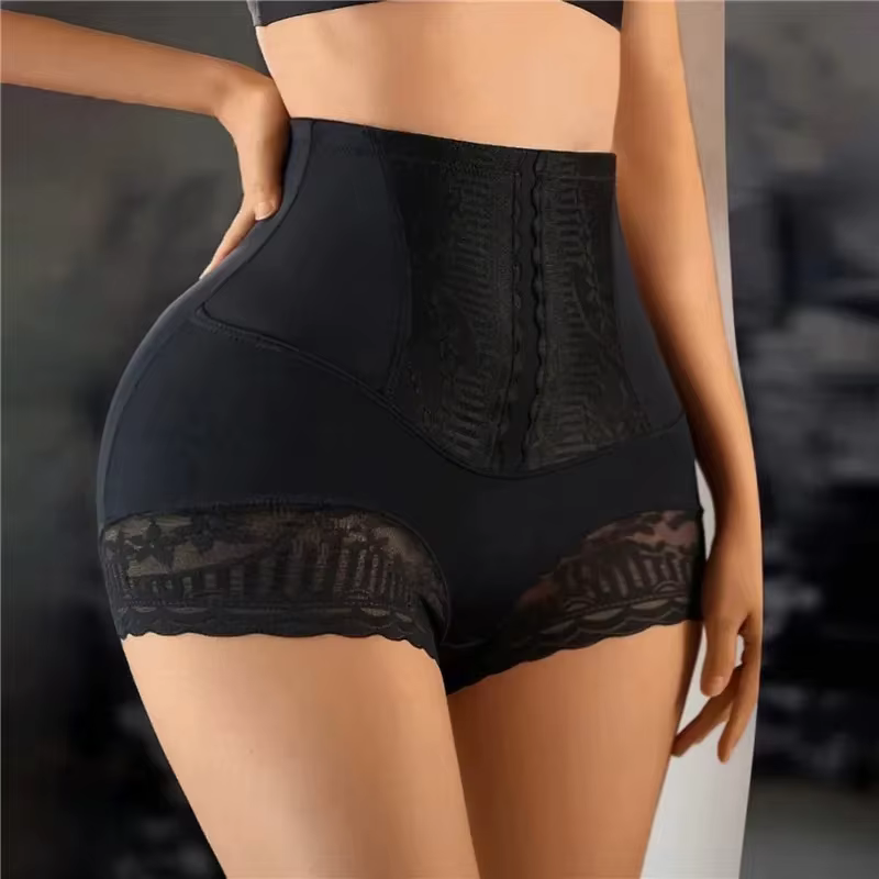 Short taille haute en dentelle pour femmes, culotte amincissante, sous-vêtements de contrôle du vent