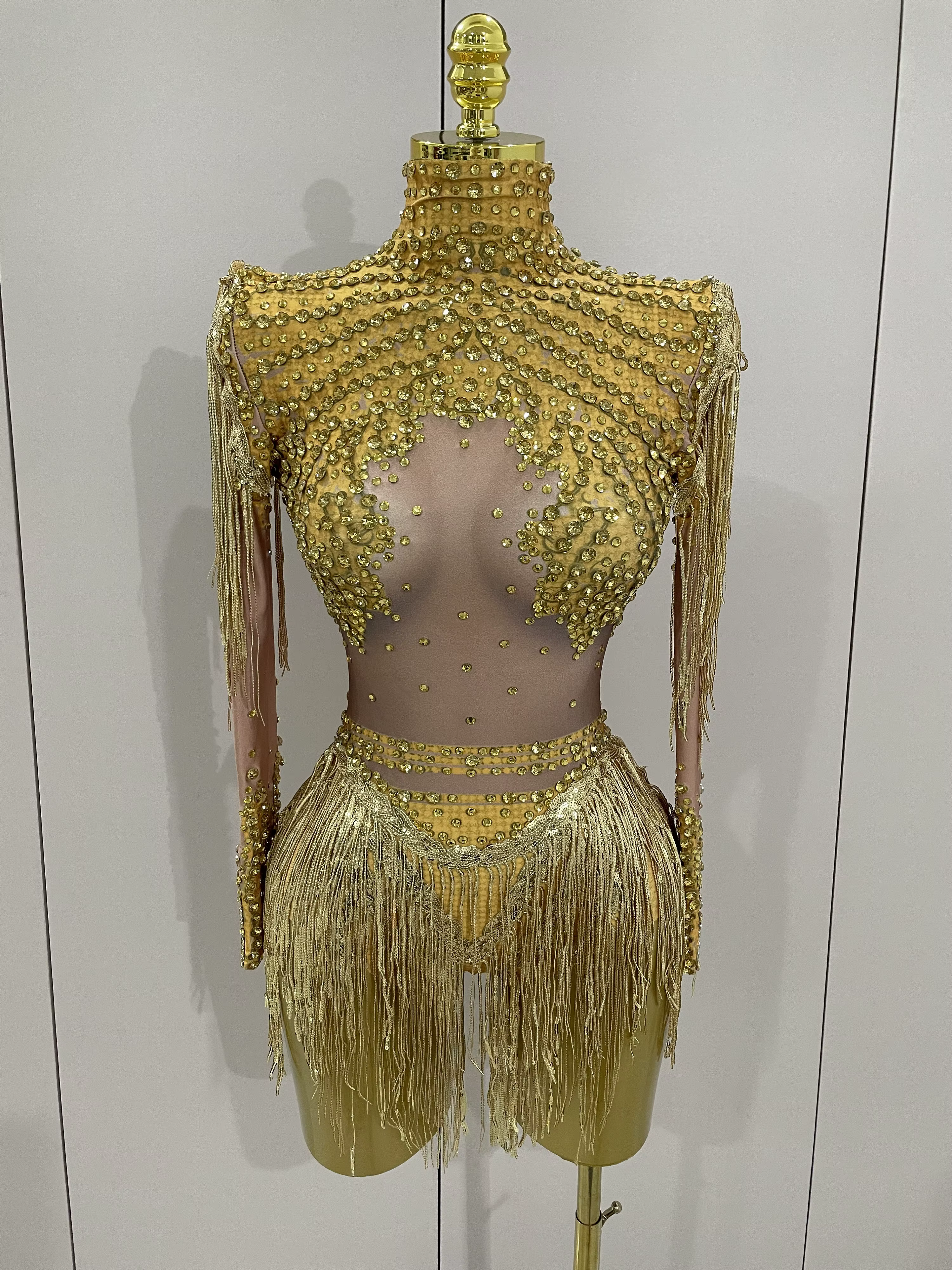 Body extensible à paillettes et strass scintillants pour femmes, Costume de spectacle sur scène pour