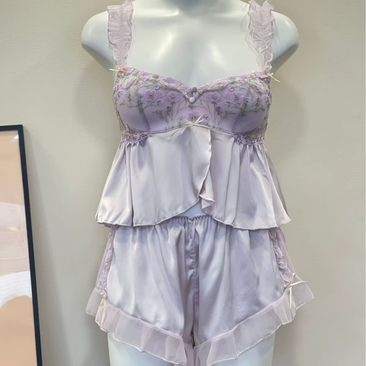 Pyjama de cour française en dentelle, haut tubulaire, écharpe, hauts de nuit avec short, coussinet d