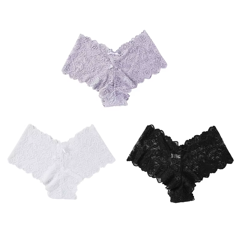 3 pièces Sexy dentelle transparente culottes femmes slips taille basse doux Lingerie confortable fem