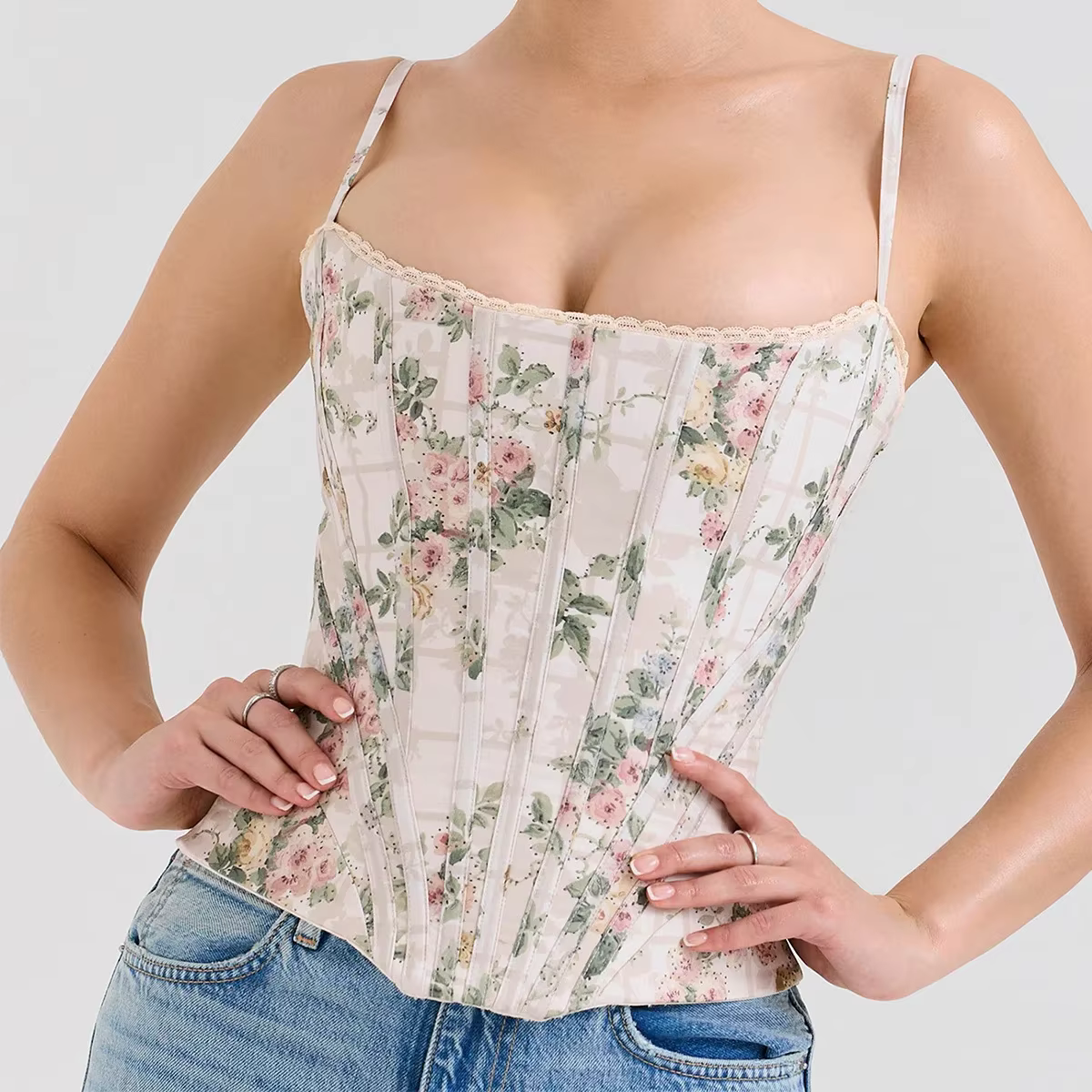 Oligai été haut court femmes 2025 nouveautés imprimé fleuri Sexy haut Corset court à lacets Camis vê
