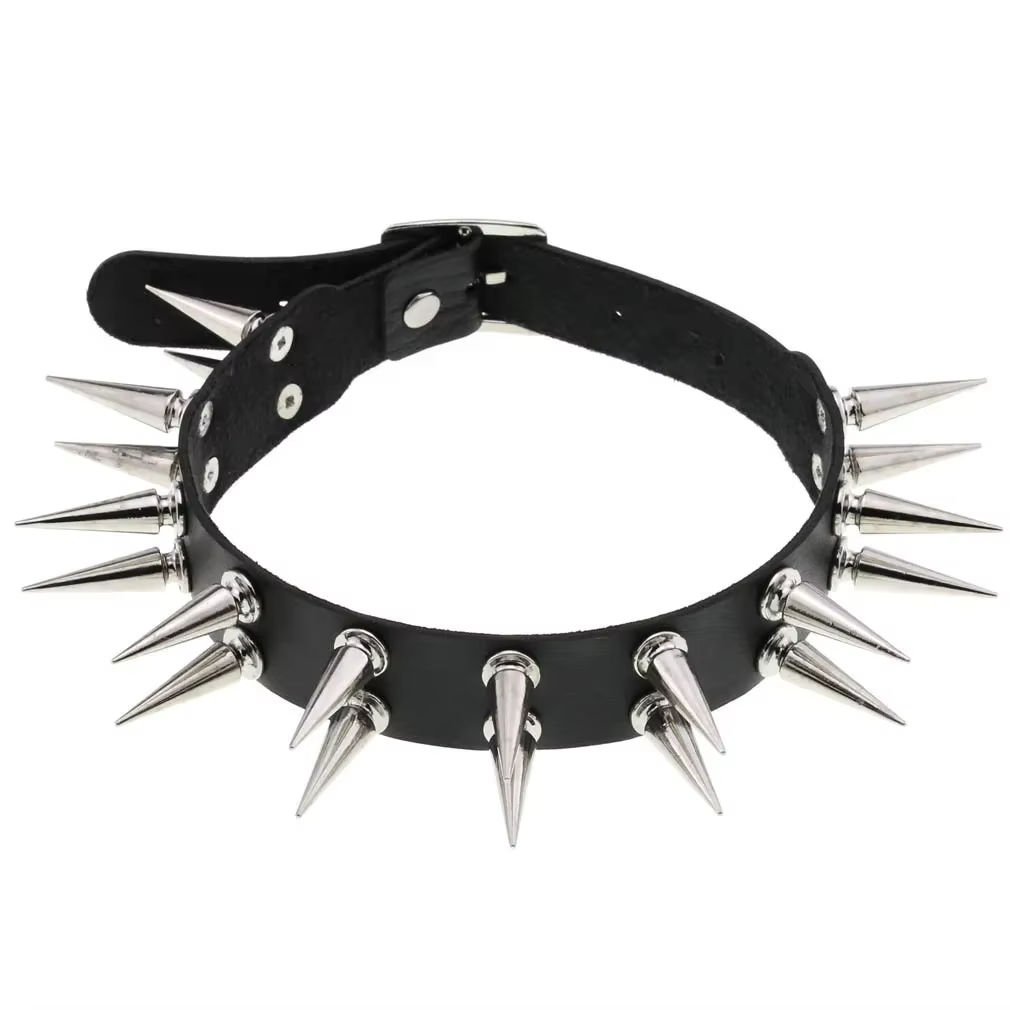 Collier à ongles pointu en cuir PU, boîte de nuit créative, Double rangée de rivets, chaîne ras du c