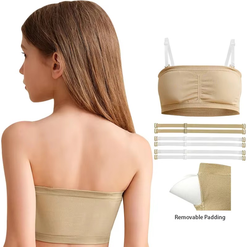 Soutien-gorge Bandeau sans couture pour danse de Ballet pour filles, 2 paires de bretelles transpare