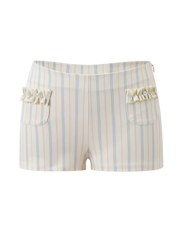 Ensemble 2 pièces chic à rayures pour femme : short et haut court sexy à volants, manches courtes, c