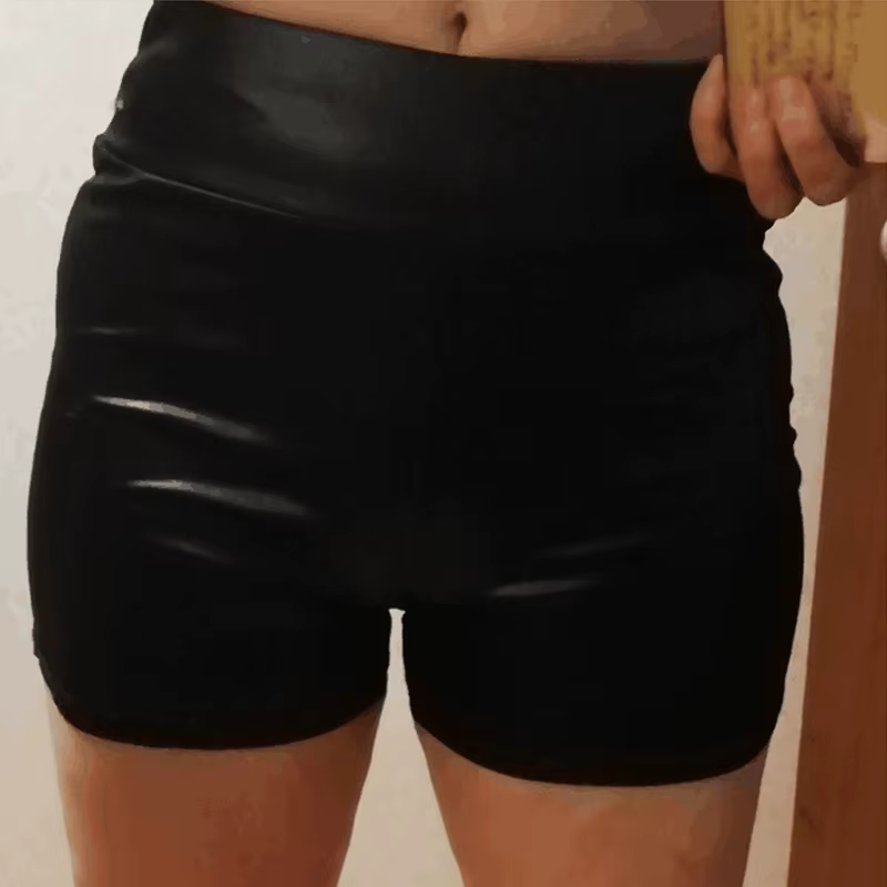 Short sexy en faux cuir PU pour femmes, brillant, élastique, taille haute, pantalon court, slim, cha
