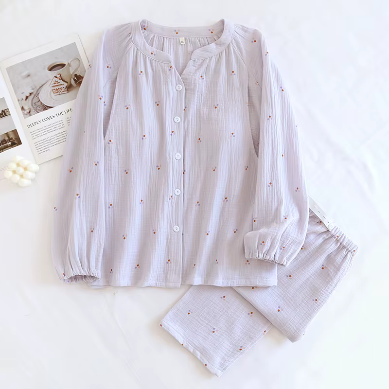 Pyjama d'Allaitement en Coton à Manches sulfpour Femme Enceinte, Nuisette d'Automne