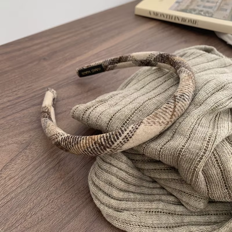 Chouchous épais à carreaux pour jeunes filles, style britannique, bande de sauna marron, accessoires
