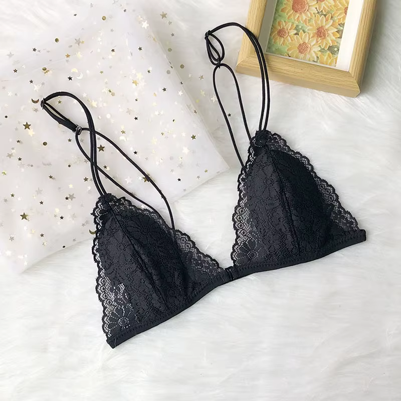 Soutien-gorge bonnet triangulaire pour petite poitrine pour femme, non câblé, style français, bouton