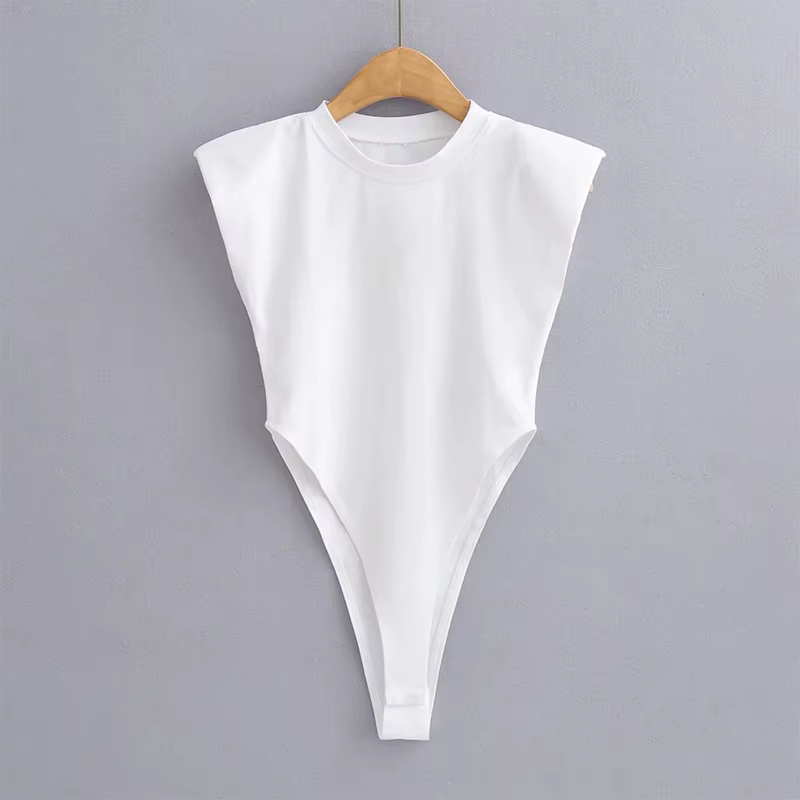Hauts Sexy femmes été une pièce moulante Body rembourré épaule Body noir sans manches corps costumes