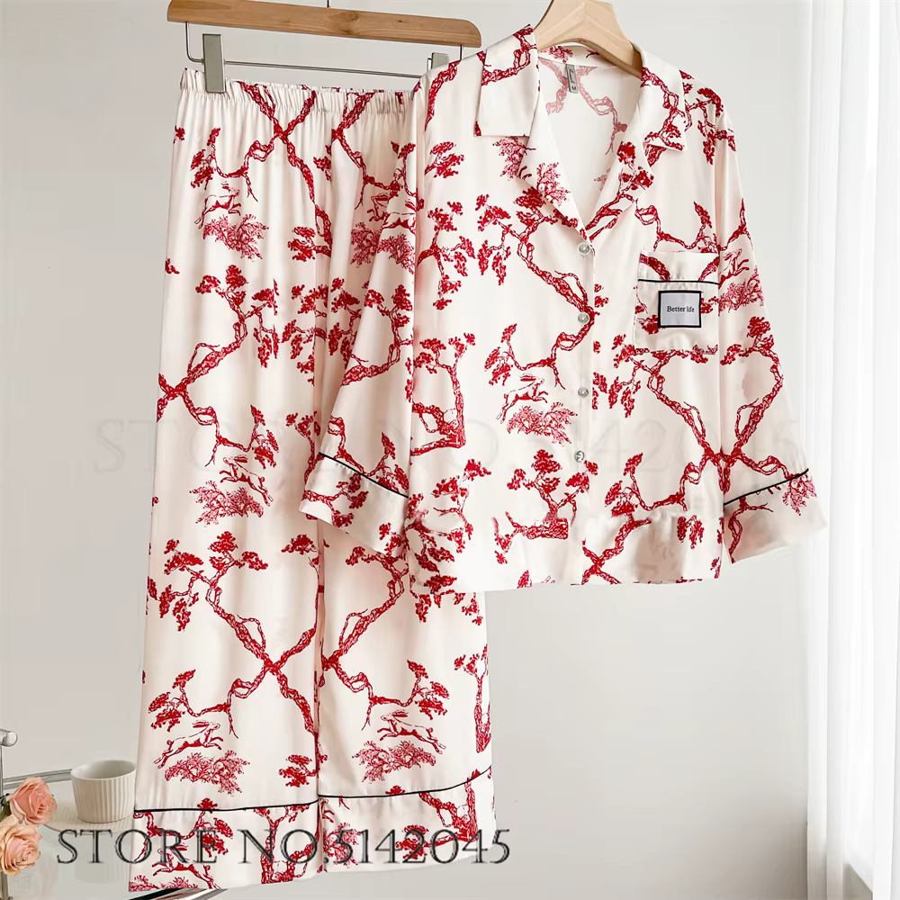 Ensemble de pyjamas papillon jacquard pour femmes, vêtements de nuit, surintendant en satin, vêtemen