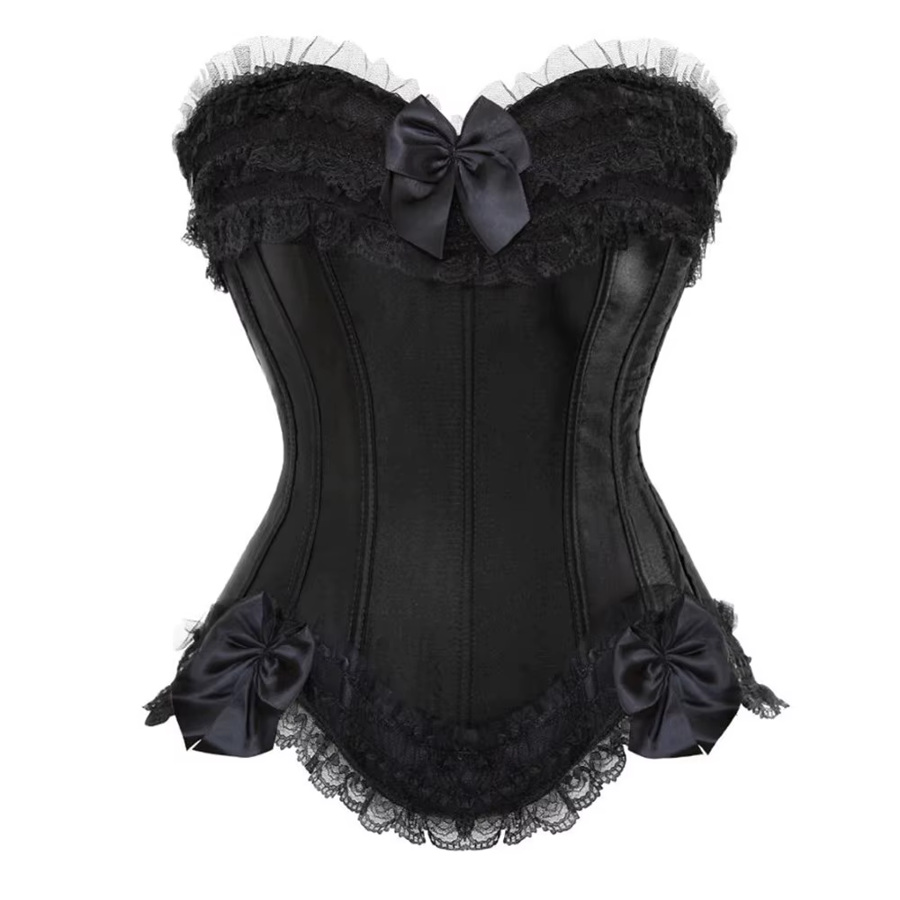Femmes Sexy Satin surbuste Corset à lacets Corsets Bustiers haut gothique dames Halloween grande tai