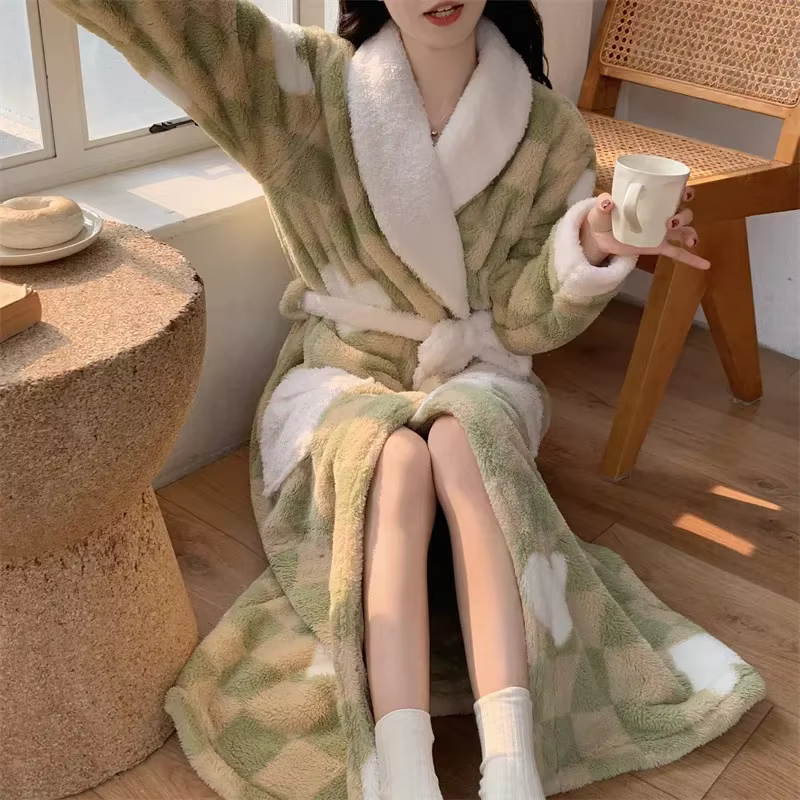 Pyjama femme mignon Pijama hiver vêtements de nuit chaud Robe ensembles longue maison porter peignoi