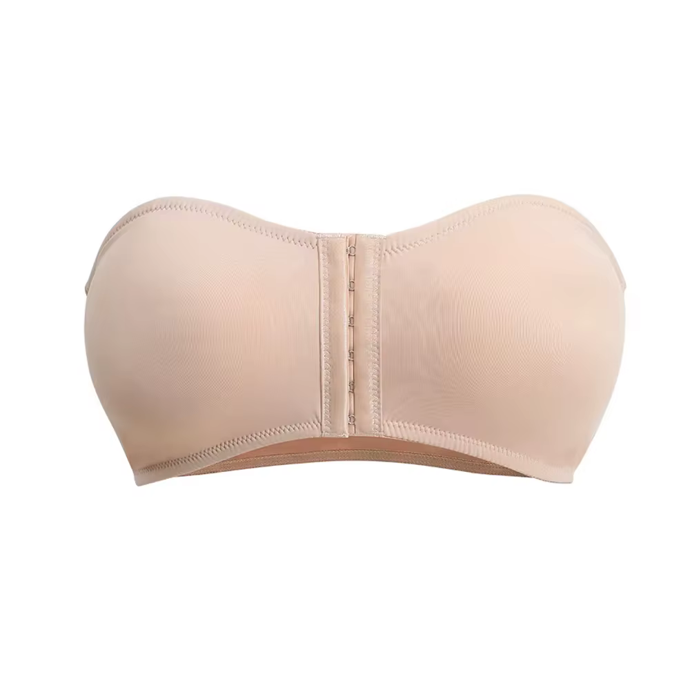 Soutien-gorge bandeau push-up sans bretelles à fermeture avant pour femme, grande taille, sans armat
