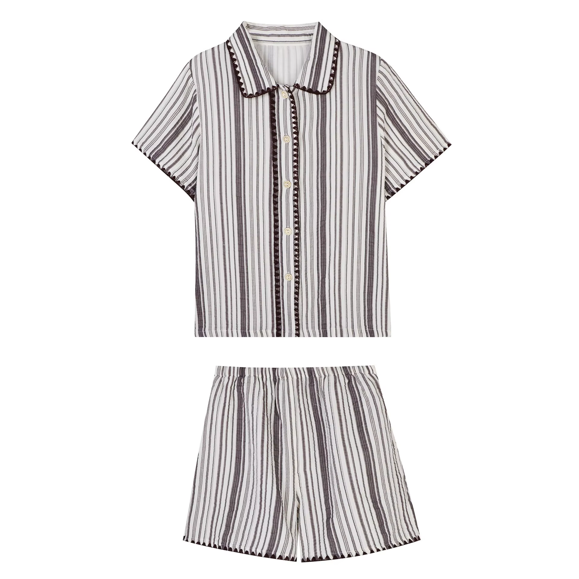 Pyjama rayé 2026 pour femme – Ensemble d'été à manches courtes avec cardigan haut de gamme pour la m