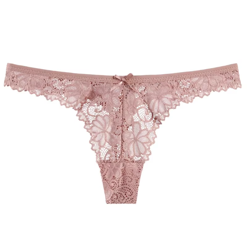 Sexy T-Back taille moyenne dentelle string culottes pour femmes Transparent en forme de V sous-vêtem