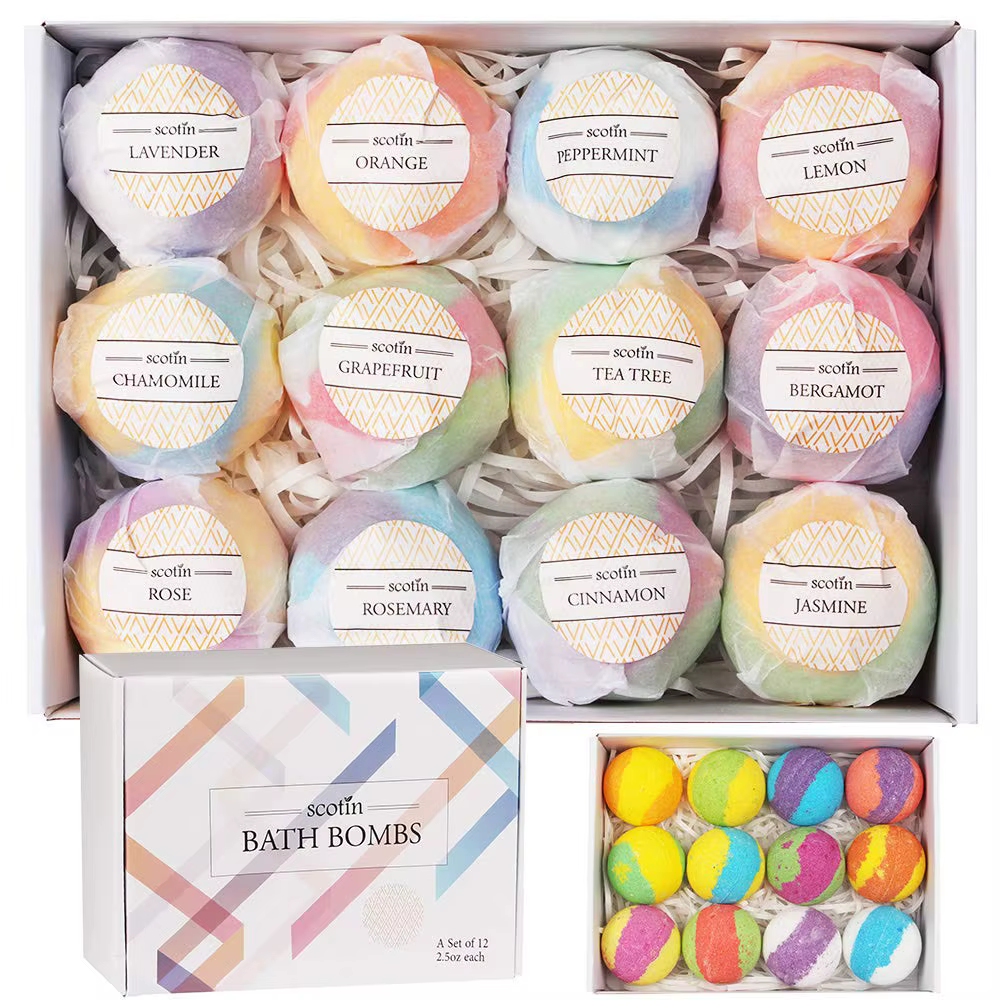 Bombes de bain pour enfants et femmes, coffret cadeau de 12 bombes de bain naturelles faites à la ma
