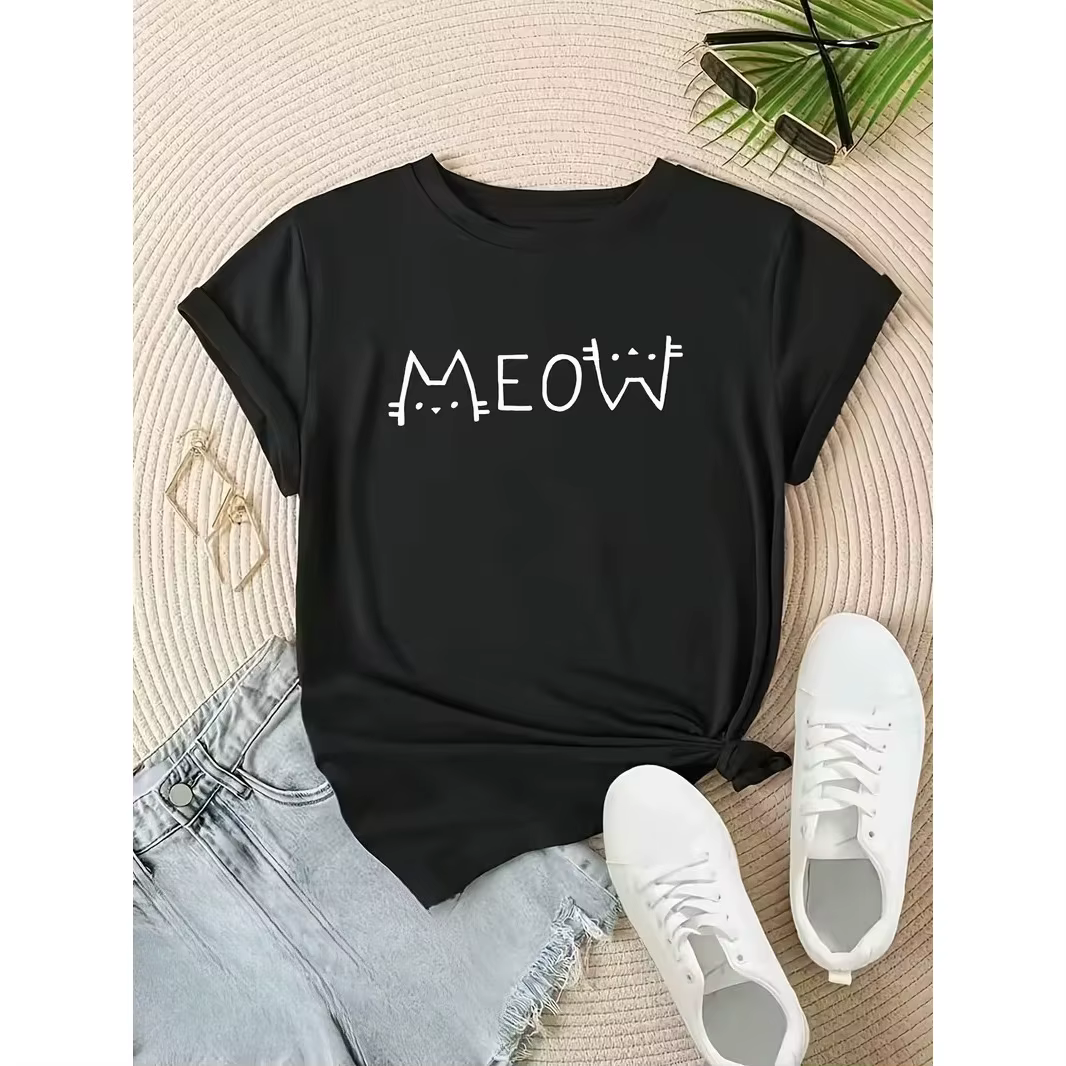 Chemise Meow Cat: T-shirt souple, cadeau pour amoureux des chats, T-shirt décontracté durable grande