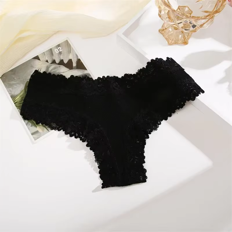 Culotte brésilienne sexy en coton pour femme, lingerie florale en dentelle, sans couture, slip taill