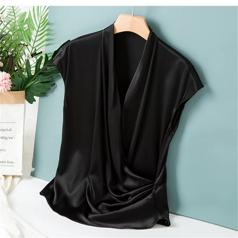 Chemisier Élégant en Satin pour Femme, Sexy, Col en V, Bureau, Chemises Décontractées, Couleur Unie,