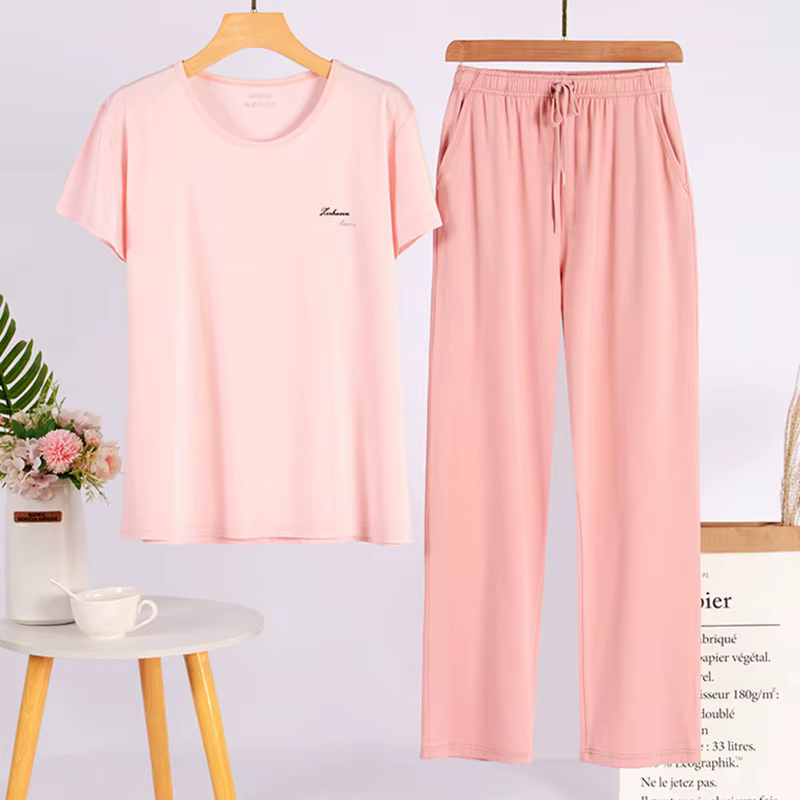 Ensemble de pyjama à manches courtes pour femmes, pantalon long imbibé, printemps, été, vêtements de