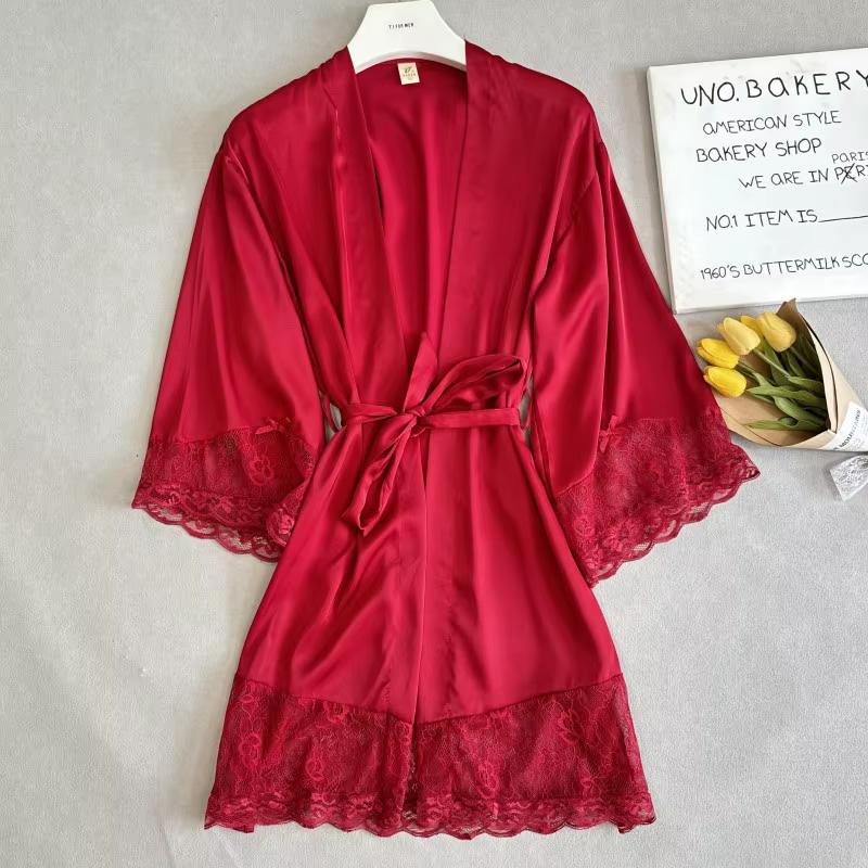 Robe verte élégante en dentelle, ourlet, garniture en dentelle, vêtements de nuit pour femmes, rayon