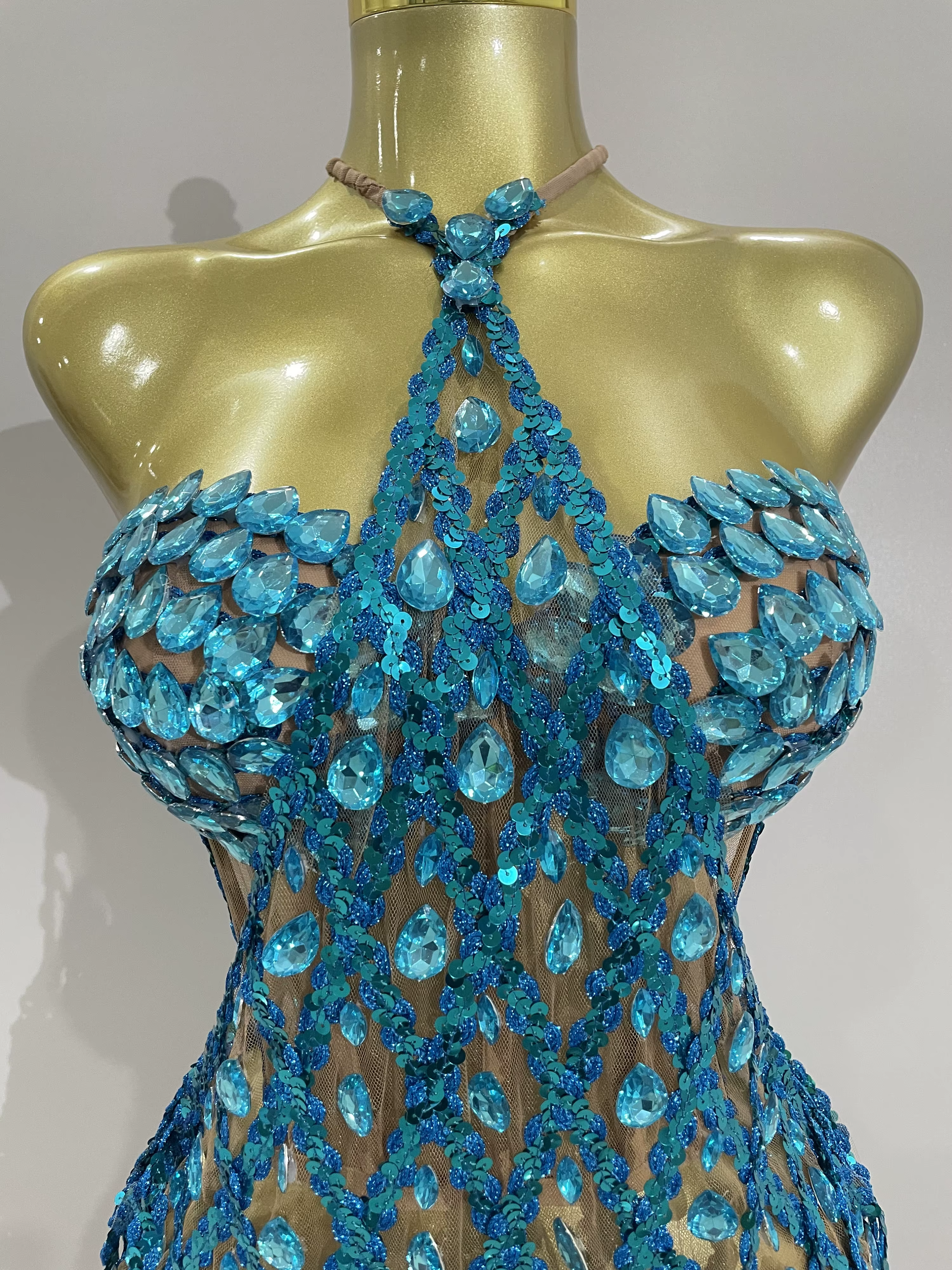 Ensemble deux pièces Transparent en maille de diamant pour femmes, Sexy, paillettes scintillantes, r