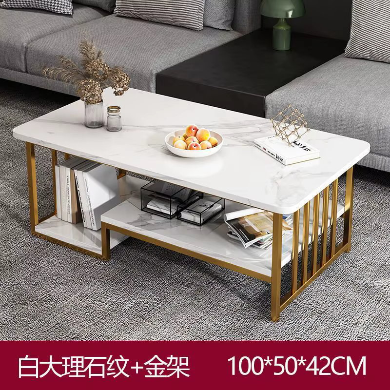 Table basse en métal à 2 niveaux, style moderne, imitation marbre blanc, table basse en bois pour sa