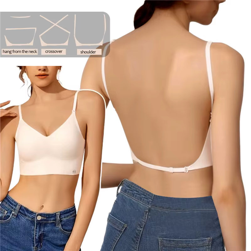 Soutien-gorge Push-Up Invisible sans Couture et Dos auxpour Femme, Lingerie Sexy en Forme de U, Sous