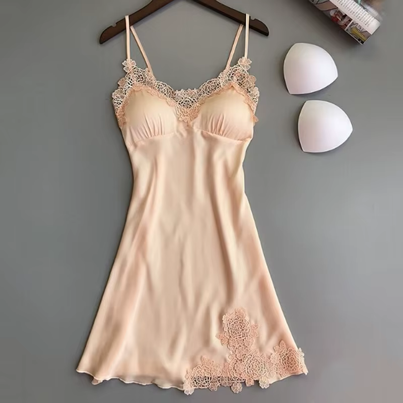 Robe de nuit sexy en soie et dentelle pour femme, nuisette, chemise de nuit, vêtements de nuit