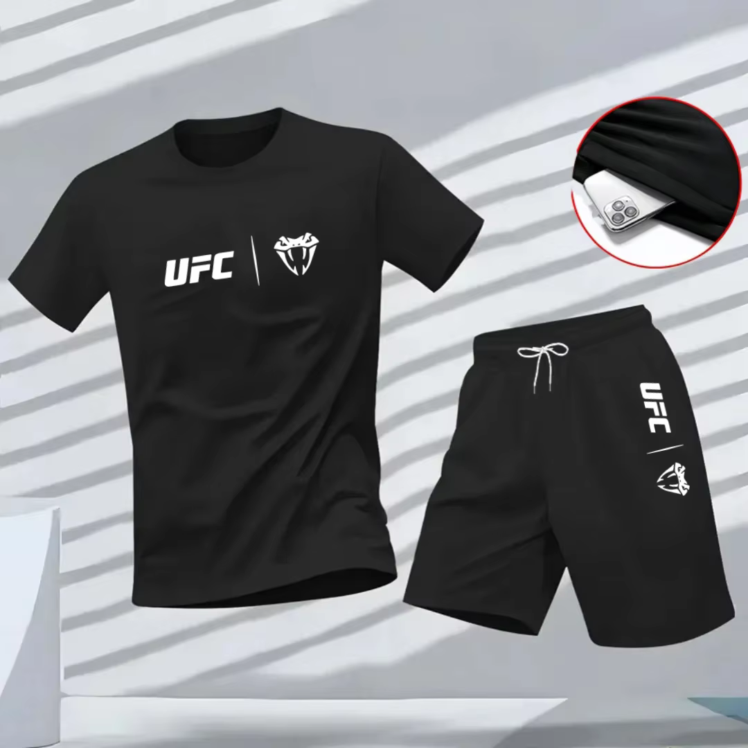 Ensemble t-shirt à manches courtes et short à séchage rapide pour homme avec logo UFC, tenue de spor