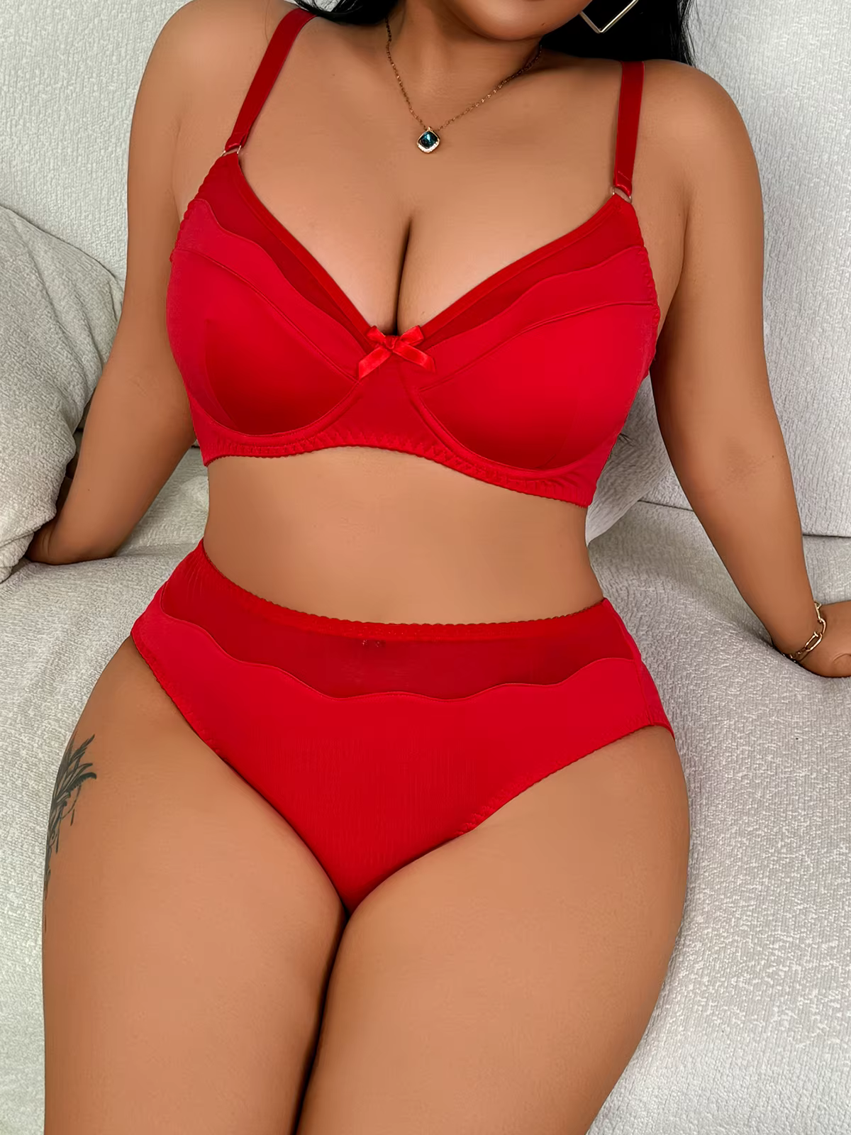 Ensemble de lingerie minimiseur grande taille, soutien-gorge de soutien rouge sexy lisse sans coutur