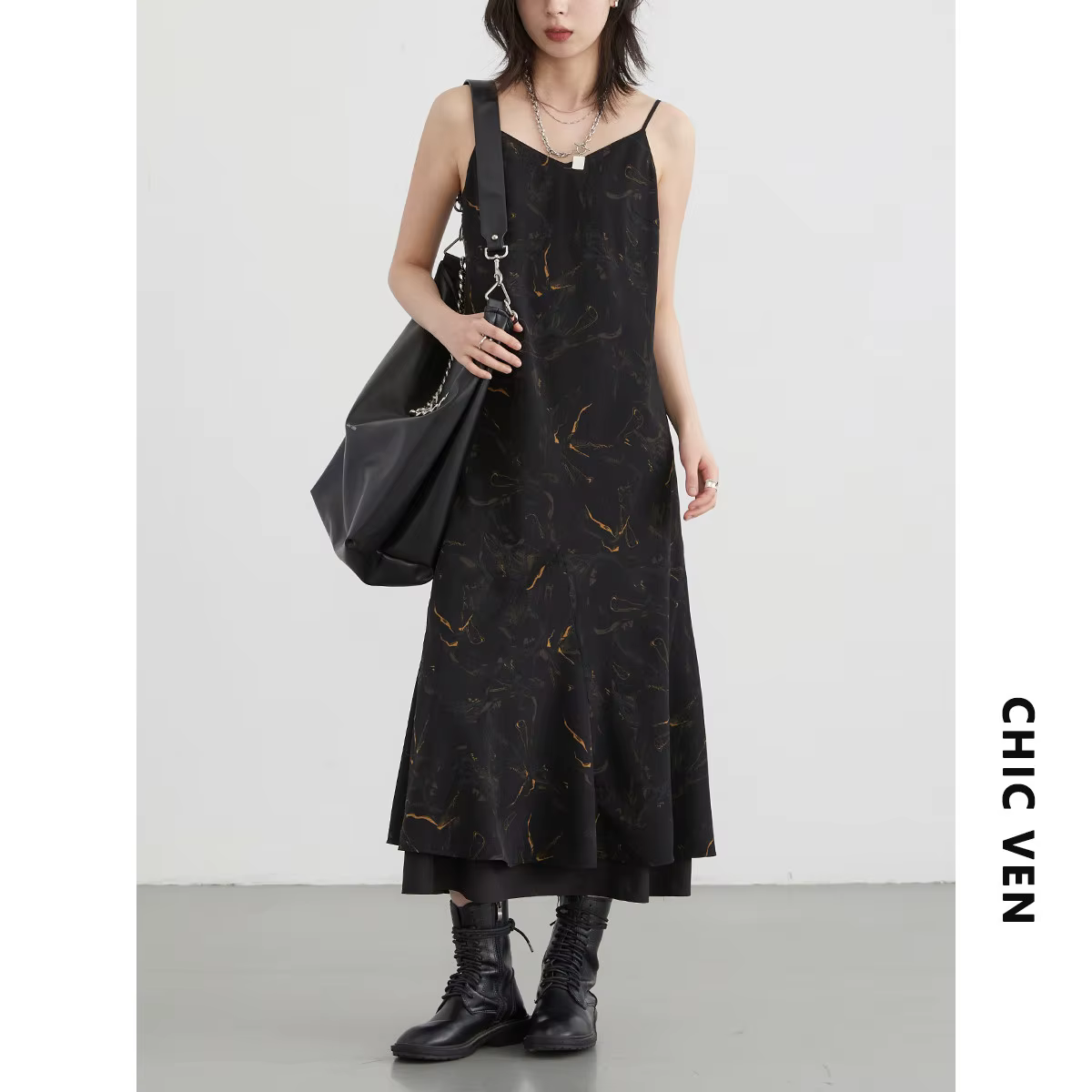 CHIC VEN Robes longues pour femmes, nouvelle collection, style rétro ample, col en V, robe camisole