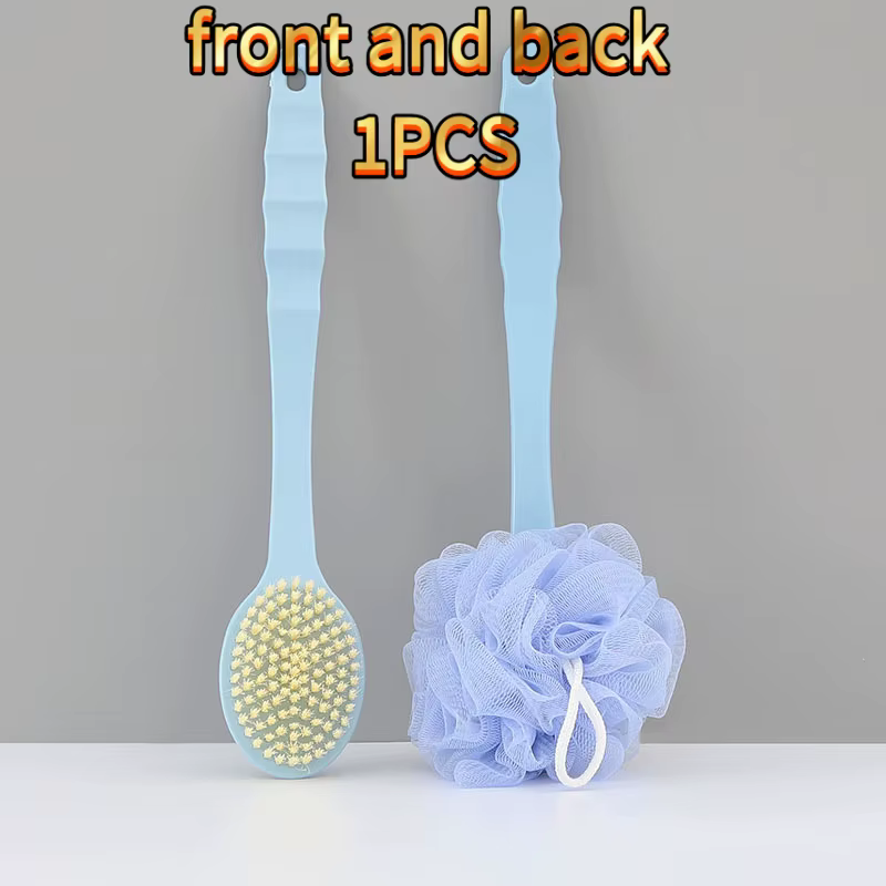 Brosse de bain confortable double face avec boule de bain, brosse de bain deux-en-un à long manche,