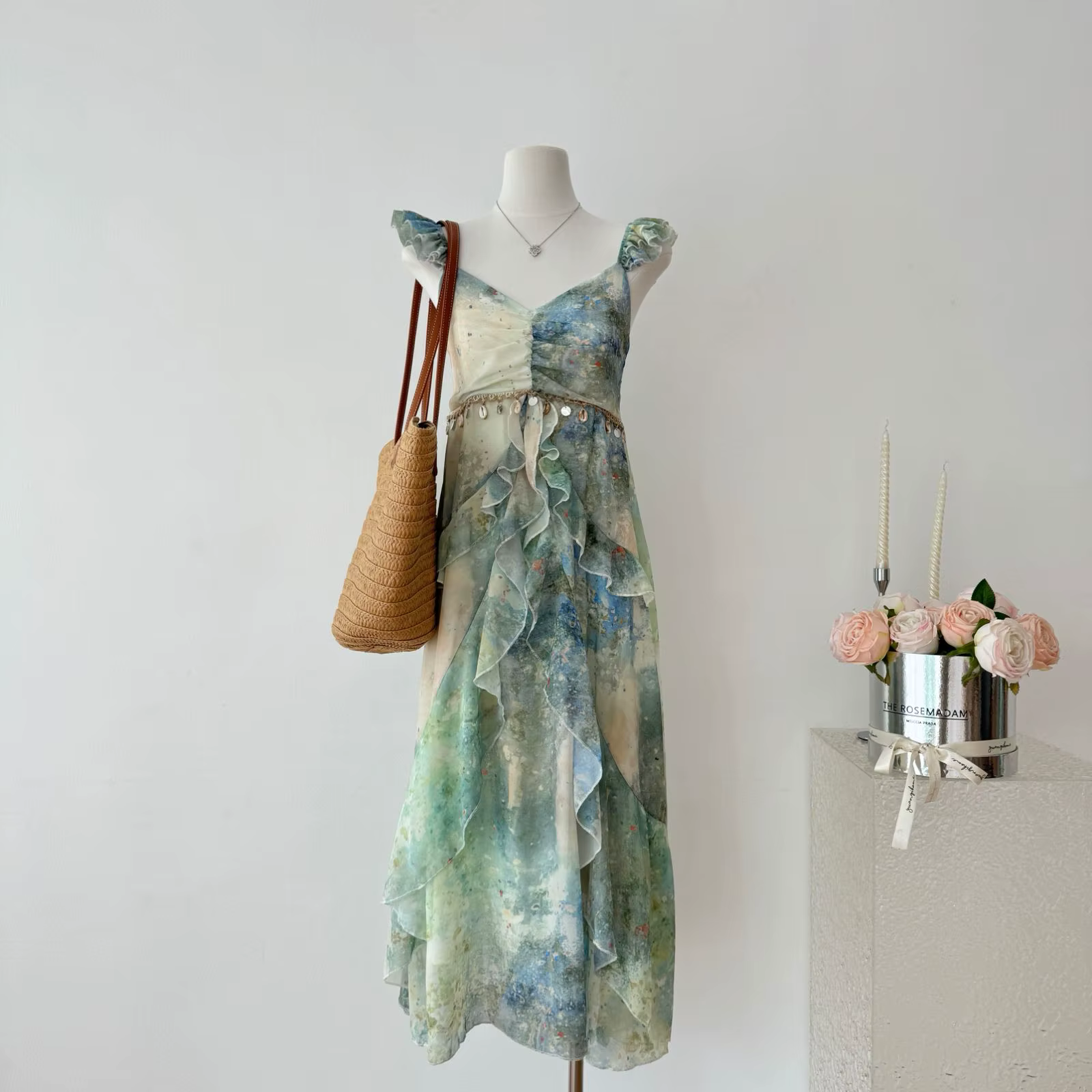 Robe d'été française pour femmes, Design Original, coquille, paillettes, volants, robe de soirée, dé