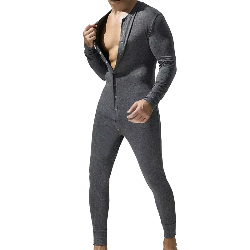 Hommes pyjamas combinaisons bouton vêtements de maison à manches longues confortable barboteuses Cat