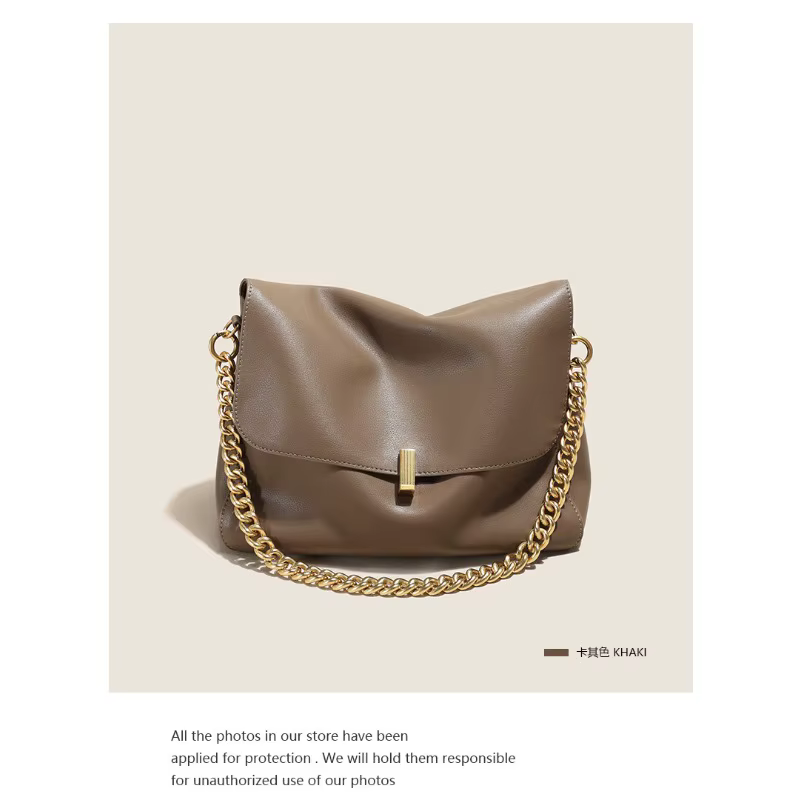 Sac bandoulière en cuir véritable, grand sac fourre-tout chic avec chaîne, grande capacité, idéal po