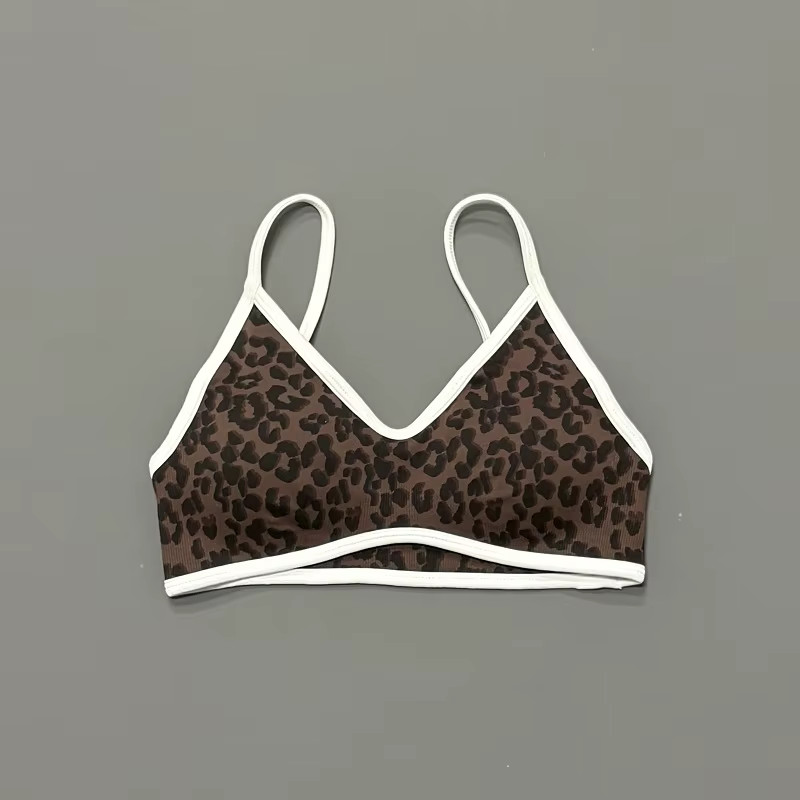 Soutien-gorge de yoga imprimé léopard pour femme, sans couture, sensation seconde peau, sans armatur