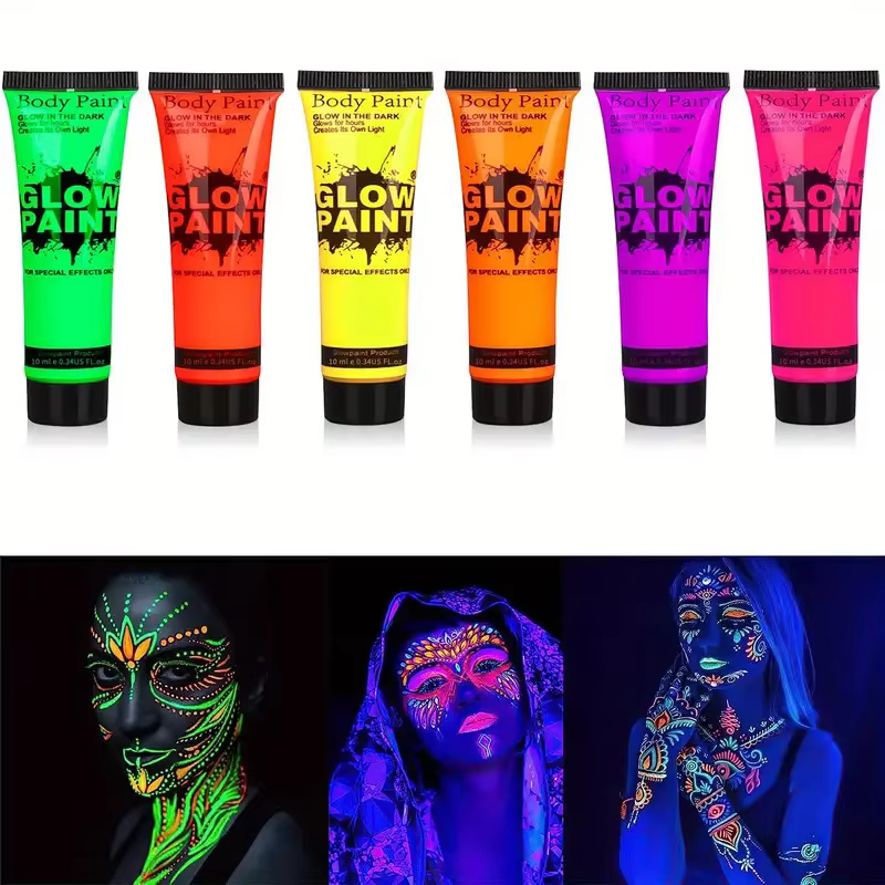 Peinture pour le visage et le corps au néon UV, lueur structurels ente, sans danger pour les festiva