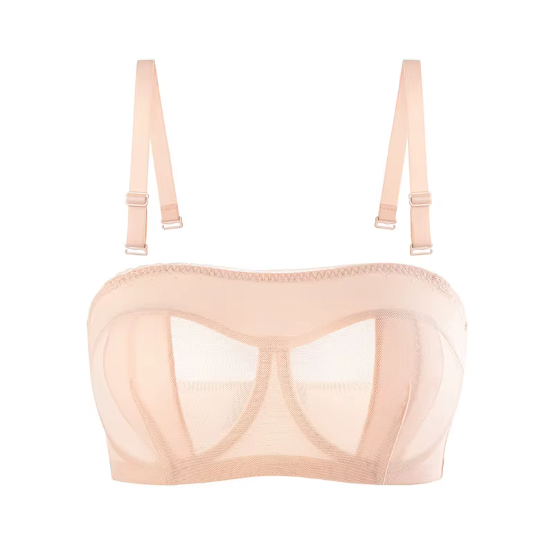 Soutiens-gorge sans bretelles pour femmes, couverture complète transparente, dentelle à armatures mu