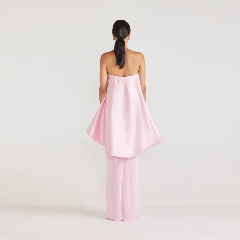 Robe mini bustier rose en satin pour femme, coupe trapèze asymétrique, élégante, pour l'été 2026, id